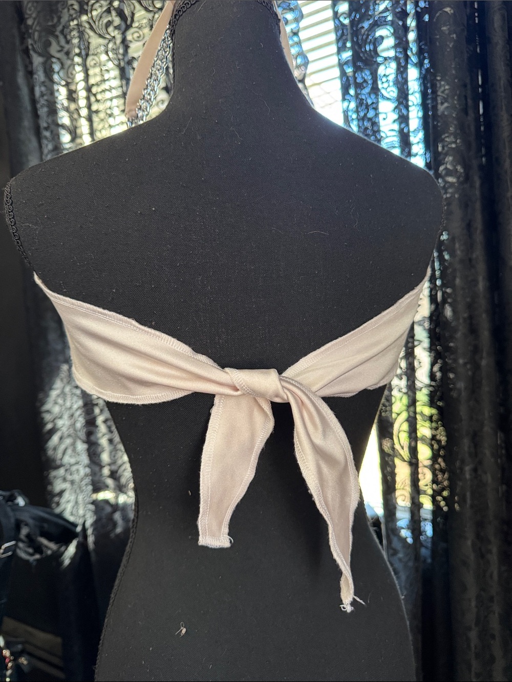 Embellished White Satin Bandeau Bra with Sequin Cups - Picture 7 of 7